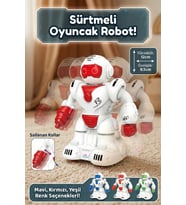 Sürtmeli Bas Git Oyuncak Robot - Kırmızı Hareketli Kollu Eğitici Bebek Ve Çocuk Oyuncağı 12 cm