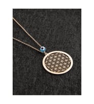 925 AYAR GÜMÜŞ ROSE KAPLAMA NAZARLI YAŞAM ÇİÇEĞİ GÜMÜŞ KOLYE