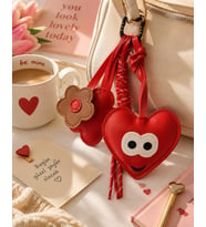 Sevimli Kalp & Çiçek Charm Çanta Aksesuarı – Kawaii Kore Tarzı Deri Kırmızı Bag Charm