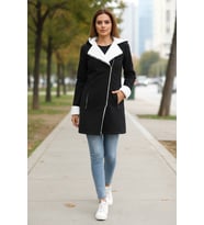 Günlük Kışlık Kaşe Kadın Siyah Kaban