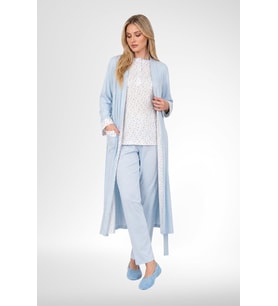 Mecit 6397 Mavi Kadın Uzun Sabahlıklı Pijama Takımı