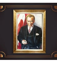 Özel Seri Paspartulu Çerçeveli Atatürk Tablo l743 (Gold)