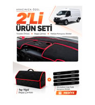 e-biz FORD TRANSİT (2007-2012) Uyumlu Torpido Örtüsü + Tay Tüyü Çanta - Siyah-Kırmızı - FO029