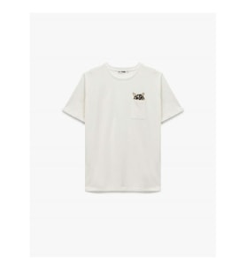 Koton Pamuklu Kedi Nakışlı Ekru Kadın T-Shirt 6SAL10131IK