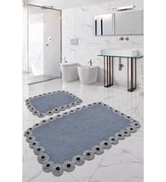 Gülruba Köşeli Koyu Gri Çeyizlik Dantelli 2'li Banyo Paspası Seti Kaymaz Tabanlı Klozet Takımı