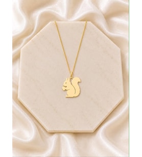 Kişiye Özel 925 Ayar Gümüş Minimal Sincap Figürlü Kolye (Gold)