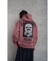 Erkek Paradise Baskılı Kapüşonlu Sweat - Gül Kurusu