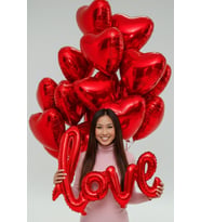 Kalp Desenli 10 Adet Kırmızı Folyo Helyum Balon 1 Adet Love Balon Sevgili ve Özel Gün İçin Balon