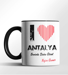 Kişiye Özel Antalya Seninle Daha Güzel Tema Siyah Renk Kupa (Siyah)