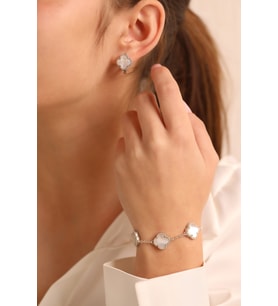 925 Ayar Gümüş Van Cleef 3 Lü Set Bileklik Küpe (ÖZEL KUTULU)
