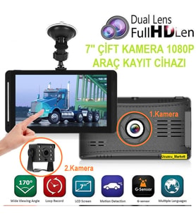 7'' Ekran- Mikrofon-Gece Görüşlü Çift Kamera TÜM ARAÇLARA UYUMLU Araç Kayıt Cihazı (32 GB Desteği)