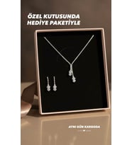 Özel Kutusunda Hediye Paketiyle Melina  Gümüş Kaplama  Takı Seti Kolye Küpe Hediye Set Düğün Nişan Söz Nikah Takı Seti (Beyaz Gümüş)