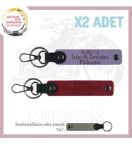 Yol Arkadaşlarına Özel İsim Plaka ve B Rh (-) Kan Grubu Yazılı Kişisel x2 Anahtarlık, Mor-Kırmızı-Gr (Çok Renkli)