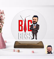BK Gift Kişiye Özel Erkek Big Boss Karikatürlü Yuvarlak Ahşap Standlı Biblo-4