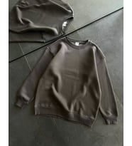 Kışlık Bisiklet Yaka Üç İplik Basic SweatShirt - Füme
