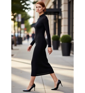 Kadın Uzun Kollu Bodycon Maxi Elbise Dik Yakasıyla Zarafet Sunar Mezuniyet Balo İçin İdeal Örme