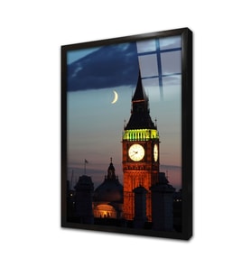 Londra Saat Kulesi Gece Çerçeveli Cam Tablo