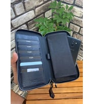 Guard Çift Fermuarlı Lacivert Hakiki Deri El Çantası Erkek / Kadın P3031