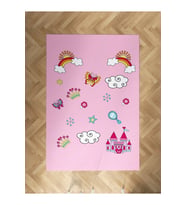 MEKTA HOME BEBEK VE ÇOCUK ODASI Gökkuşağı ve Bulut Desenli Pembe Halı
