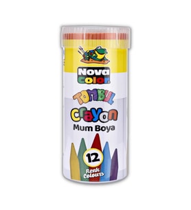 Tombul Mum Boya 12 Renk Metal Kutu 12 Renk Crayon 1 Adet Novacolor Altıgen Mum Boya Jumbo 12 Renk (Karışık)