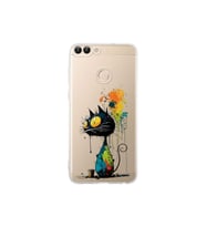 Huawei P Smart 2018 ile Uyumlu Splash Kedi Tasarımlı Şeffaf Silikon Kılıf