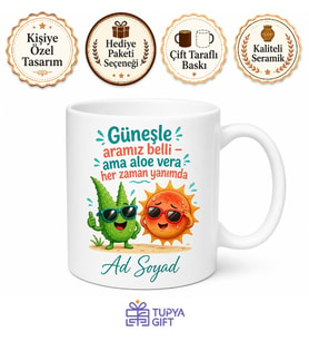 Güneş Yanığı Çekenlere Yaz Tatili Hatırası Aloe Vera Serinliği Kupa Bardak Hediye