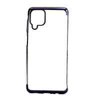 Galaxy A12 Kılıf İnce Köşeleri Renkli Şeffaf Silikon (Siyah)