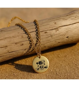 Kişiye Özel 925 Ayar Gümüş Şık Minnie ve Mickey Mouse Çizim Kolye (Gold)