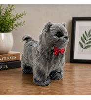 Sesli Hareketli Yürüyen Peluş Kedi Oyuncak Kırmızı Fiyonklu Sevimli Peluş Kedi 20x18 Cm Çocuk Hediye