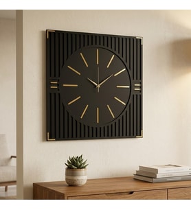 Modern Dekoratif Gold Pleksi Detaylı Ahşap Duvar Saati - 50cm- Sessiz Mekanizma 101