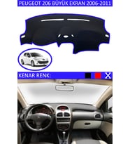 Peugeot 206 2006-2011 İçin Uygun Torpido Koruma Halısı Siyah Kenar Renk Mavi