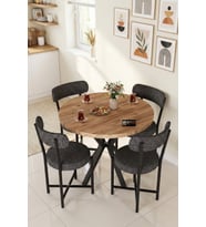 Mutfak Masası 4 Sandalyeli Set 90 Çap Yuvarlak Cafe Balkon Ofis Masa Yemek Takımı Teddy 9861 Antrast