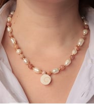 Sertifikalı Doğal Taş Yılancık Taşı, Orjinal Gerçek İnci, Güneş Taşı Kolye (Tatlı Beyaz)