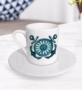 BK Gift Çapa ve Pusula Tasarımlı Türk Kahvesi Fincanı-1
