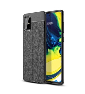 Samsung Galaxy A71 Kılıf Deri Tarzı Niss Silikon Case (Siyah)