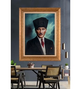 Altın Varaklı Çerçeveli Paspartulu Atatürk Tablo nh225 (Gold)