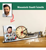 Karikatür Erkek Öğretmen Model Masaüstü Saatli İsimlik m4