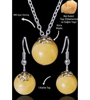 Sertifikalı Küre Model Bal Kalsit Taşı Kolye ve Küpe Seti - Gümüş Aparatlı (Çok Renkli)