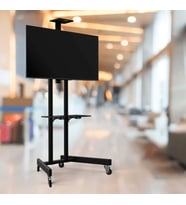 ALPİN TV/Fuar Standı İş Yeri ve Ofis Tipi Video Kamera Askı Aparatlı Metal Ayaklı Tekerlekli  TV Standı/Ünitesi 40" inç- 75" inç (Siyah)