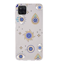 PrintiFy Samsung Galaxy A12 ile Uyumlu 1mm Slim Fit Nazar Boncuğu 5 Baskılı Şeffaf  Kılıf