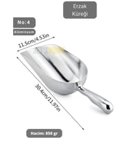 Erzak Küreği Alüminyum Bakliyat Küreği Un Küreği Kuruyemiş Küreği Hacim 850 gr No:4 30 cm