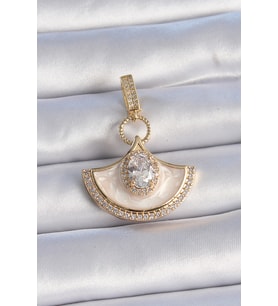 Pirinç Gold Renk Zirkon Taş Detaylı Beyaz Mineli Ajda Charm 5886 - HPSBYI7820-6566
