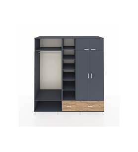 Kronos Dolap 12 Raflı 2 Çekmeceli 2 Askılı 220x59x243 Antrasit-Antrasit/Çam