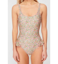Kadın Moda Atma Kap Askılı Brief Yaka Çiçek Desenli Fırfırlı Regular Mayo (Çok Renkli)