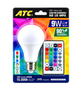 Kumandalı - Rgb 9W=60W - E27 Led Ampul 700LM 15000 Saat Ömür