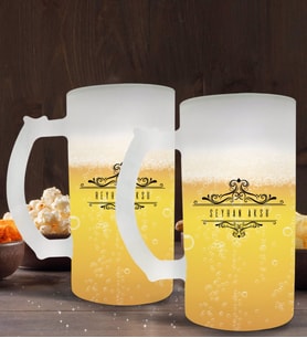 BK Gift Kişiye Özel İsimli 2’li Buzlu Cam Bira Bardağı 50cl-8 (Beyaz)