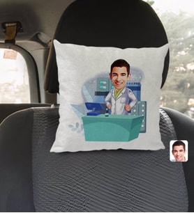 BK Gift Kişiye Özel Erkek Eczacı Karikatürlü Kare Araç Koltuk Yastığı-4