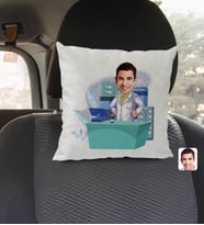 BK Gift Kişiye Özel Erkek Eczacı Karikatürlü Kare Araç Koltuk Yastığı-4