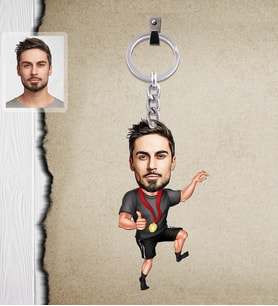 Kişiye Özel Sporcu Karikatürlü  Ahşap Anahtarlık Bay-9-Eco