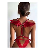 Melek Kanadı Detaylı Şık Deri Harness (Kırmızı)